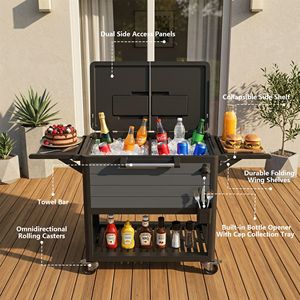 Chariot isotherme d'extérieur à roulettes avec doubles couvercles latéraux, étagères pliables et roulettes multidirectionnelles - Product Image 5