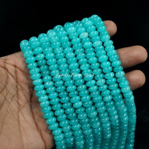 ลูกปัดอะมาโซไนต์ควอทซ์สีฟ้าเข้มลูกปัดหินเรียบสายลูกปัดบำบัดอัญมณี Amazonite - Product Image 1
