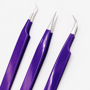 HARRAR GROUP COMPANIES – Ensemble de pinces à épiler professionnelles en acier inoxydable violet, lisses et de précision, à pointes droites et coudées, pour extensions de cils - Product Image 5
