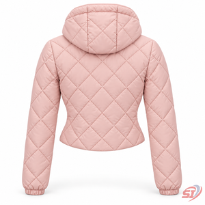 Chaqueta Larga Acolchada Rosa Palo Personalizada para Mujer, con Capucha Acolchada de Diamantes, para Todas las Estaciones, Relleno Transpirable, Forro de Seda, Gorro Desmontable - Product Image 2