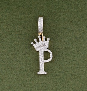 Colgante de Plata de Ley 925 con Letra P en Forma de Corona, Estilo Hip Hop, con Incrustaciones de Diamantes CZ, Collar con Inicial Personalizada, Regalo - Product Image 1