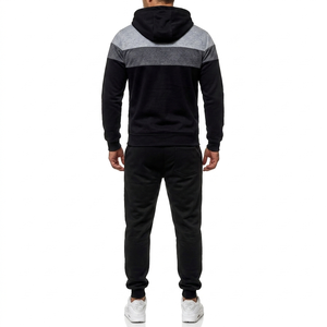 Ensemble de survêtement pour homme à capuche et fermeture éclair, avec blocs de couleur, sweat-shirt à manches longues et pantalon décontracté avec poches latérales, idéal pour l'automne - Product Image 2
