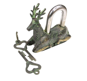 Cadenas décoratif en laiton motif cerf, style vintage antique, cadenas de sécurité pour porte, armoire, boîte, coffre - Product Image 1