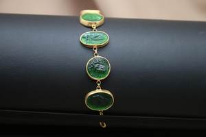 สร้อยข้อมือเงินแก้วเขียวแกะสลักแบบกรีก เครื่องประดับโรมัน ทำด้วยมือ สไตล์โบราณ ของขวัญสุดพิเศษ วันแม่ - Product Image 3