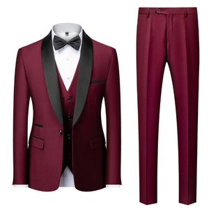 Costume trois pièces bleu pour homme, coupe ajustée, revers cranté, blazer, gilet et pantalon, infroissable, pour affaires, mariage et tenue formelle, pour adultes - Product Image 6