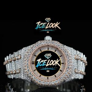 Reloj Automático de Cuarzo con Aspecto de Hielo, Incrustaciones de Diamantes, Tono Oro Rosa, 41 mm, Correa de 20 mm, Reserva de Energía, Joyería de Lujo para Hombre - Product Image 1