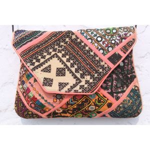 Latest Vintage Hand Embroidery Banjara <b>Bags</b> Casual Fashion Open Closure Chains Patchwork Mirror <b>Work</b> Cotton Fabric Clutch Purse - Product Image 2