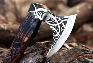 Handmade <b>Axe</b> Carbon Steel Blade Wood <b>Handle</b> With Leather Sheath Outdoor Knife - Product Image 2