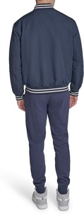 <b>Men's</b> Navy Varsity <b>Jacket</b> Solid Color Button Closure Turn-down Collar Casual Style Autumn Wear Regular Fit Polyester Material - Product Image 3
