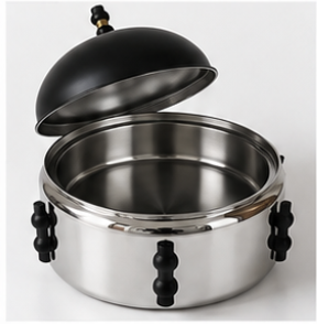 Dôme de chauffe-plat en acier inoxydable noir avec poignées décoratives blanches, compatible lave-vaisselle, pour buffet, hôtel et restaurant - Product Image 6