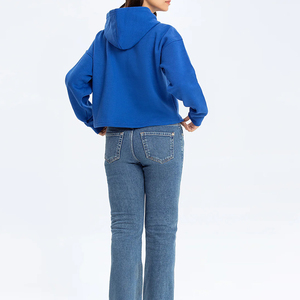 Sudadera con Capucha Azul para Mujer, de Algodón, Oversize, Hombros Caídos, Corta, Informal, Estilo Urbano, para Otoño e Invierno - Product Image 1
