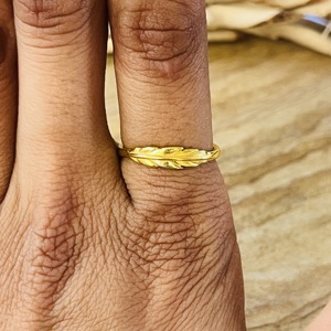 Trendy Design Brass <b>Rings</b> Boho Feather Band Minimalist Brass <b>Rings</b> For Women 18k Gold Plated Nature Jewelry Wholesale/OEM/ODM - Product Image 6