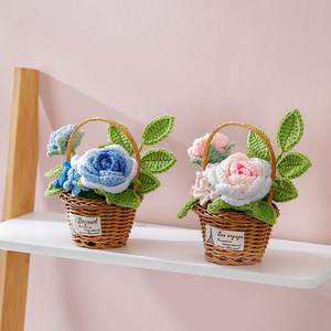 Cesta de Flores Tejida a Crochet, Flores Tejidas Eternas, Decoraciones para el Hogar, Escritorio y Bodas, para Regalo de Té Floral - Product Image 5