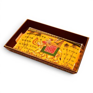 Handcrafted Wooden <b>Elephant</b> Printed Serving Tray <b>Decorative</b> Multipurpose Snack Tray Traditional Printed Wooden Tray - Product Image 4