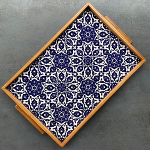 Plateau en bois émaillé artistique Art Déco pour servir des collations, des boissons, du thé, du café, pour la maison, la cuisine, la salle à manger, l'hôtel, artisanal, mariage, Diwali - Product Image 6