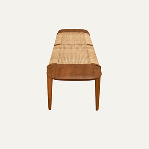 Banc moderne en teck massif avec assise tressée, mobilier d'intérieur minimaliste - Product Image 2