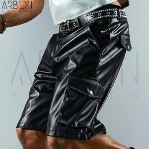 Bon Fournisseur avec Logo Personnalisé 2026 Street Life OEM ODM Short Décontracté pour Homme en Cuir PU Couleur Unie avec Poches Obliques - Product Image 5