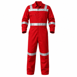 Combinaison de travail industrielle haute visibilité ignifuge rouge avec bandes réfléchissantes, coupe-vent et robuste pour mécanicien - Product Image 1