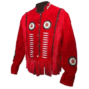 Veste en cuir suédé rouge du Pakistan, style western cowboy, avec franges et perles, style peau de daim, pour Rodeo Ranch, vente en gros personnalisée, vêtements d'extérieur - Product Image 4