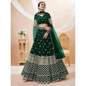 Conjuntos atractivos para mujer Lentejuelas verdes Georgette Lehenga Choli para Mehendi Wear - Product Image 6