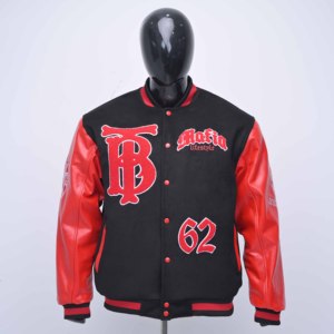 แจ็คเก็ตวาร์ซิตี้วินเทจสำหรับผู้ชาย แจ็คเก็ตเบสบอลแบบ Letterman แขนหนังสั่งทำพิเศษ ทรงเข้ารูป กระดุมเขาสัตว์ ทันสมัย ผลิตตามแบบ OEM - Product Image 1
