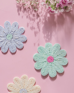 Customized Embroidery <b>Coaster</b> with Shiny Seed <b>Beads</b> for Table Setting Round Handmade Seed <b>Beads</b> <b>Coaster</b> for Dining Rooms - Product Image 3