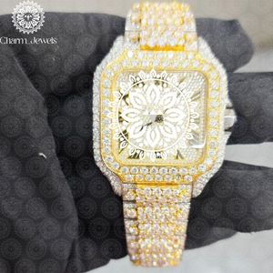 Charm_Jewels Luxury Yellow Gold Square <b>Watch</b> 38mm Analog Quartz <b>Diamond</b> Encrusted Unisex - Product Image 1