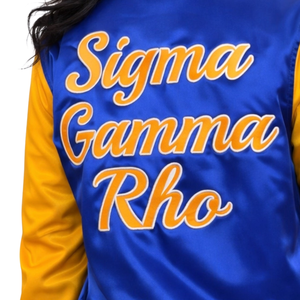 Sigma Gamma Rho Bomber Jacket Women Blue Gold Embroidery Zip Up Varsity Jacket Casual Stylish Fit - Product Image 4