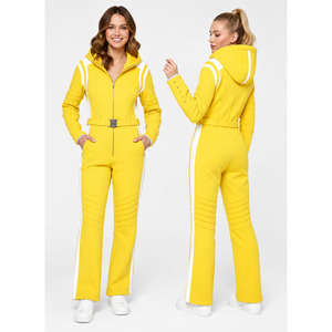 Custom <b>Women</b> <b>One</b> <b>Piece</b> <b>Ski</b> <b>Suit</b> Hooded Belted Softshell Jumpsuit Contrast Stripe Flared Leg Winter Snowboard Snow Overall - Product Image 3