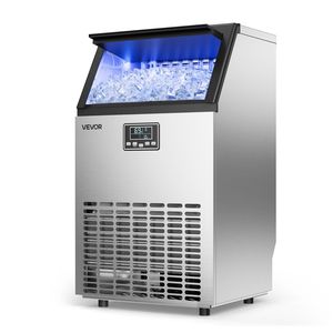 Machine à glaçons commerciale avec pompe, production de 45 kg/24h, capacité de stockage de 12 kg, glaçons carrés et en cubes, intégrée/sous comptoir, en acier inoxydable - Product Image 1