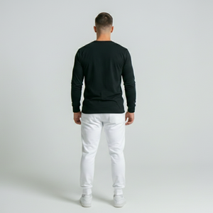 Camiseta Blanca de Manga Larga para Hombre, Estilo Urbano, Cuello Redondo, Holgada, de Algodón, Informal, a la Moda - Product Image 5