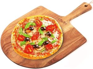 Tabla para Servir Pizza Redonda de la Mejor Calidad, Plato de Madera y Bambú con Asa para Servir Pizza - Product Image 4