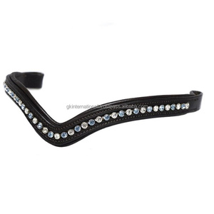 Frontal de cheval en cuir rembourré avec cristaux personnalisés de marque, pierres brillantes effet diamant et incrustations méga-bling, toutes tailles - Product Image 2