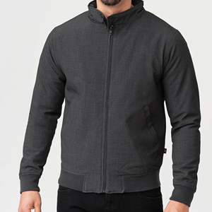 Chaqueta Bomber de Forro Polar Gris Oscuro para Hombre, Cierre de Cremallera, Cuello Alto, Ropa Exterior Informal de Otoño, Corte Regular, Material de Poliéster - Product Image 1