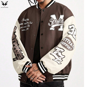 Men's Letter Print Contrast Color <b>Long</b> Sleeve Street Wear Good Supplier OEM ODM Service Casual College Baseball Varsity <b>Jackets</b> - Product Image 3