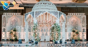 Impresionante Mandap de Boda con Cristales de Fibra de Diamante, Elegantes Pilares de Celosía Blancos, Decoración de Escenario, Moderno Mandap Redondo Indio, Set para Reino Unido - Product Image 3
