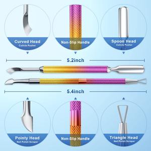 Ensemble de 2 outils en acier inoxydable rose-jaune dégradé, double extrémité, double usage, pousse-cuticules et grattoir, pour le retrait du vernis gel et des ongles - Product Image 5