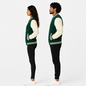 Veste universitaire unisexe vert crème, couleur unie, boutonnée, coupe classique, style preppy, pour l'automne - Product Image 3