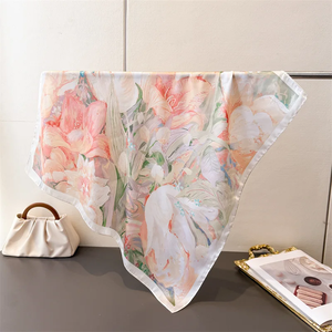 Pañuelos de seda con estampado floral, pañuelos cuadrados de moda para mujer, hiyabs de lujo, pañuelos elegantes para el cuello, chales y envolturas. - Product Image 2