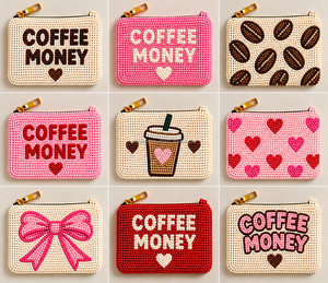 Pink Coffee Money Beaded Coin Purse with Iced Coffee Cup Motif Seed Bead Zipper Pouch Handmade Novelty Gift Wholesale - Product Image 3