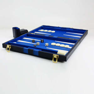 Premium Quality PU Leather <b>Backgammon</b> <b>Set</b> Large-Size Black with White and Astral Blue Points for Board Games and Chess Board - Product Image 5