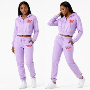 Conjunto Deportivo de Sudadera Corta con Cremallera y Pantalones de Felpa Francesa para Mujer, Ropa de Entrenamiento y Jogging para Chicas, Personalizable con su Propio Logotipo - Product Image 3