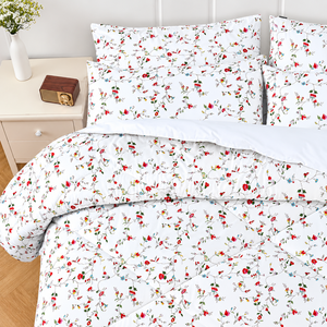 English Tea <b>Comforter</b> <b>Set</b> White Floral Pattern 100% Cotton T-150 All-Season Breathable Home Use - Product Image 1