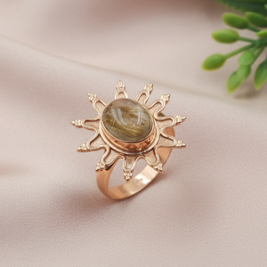 Bague en quartz rutilé doré naturel, plaqué or rose et or jaune, en argent 925, faite à la main, bijou fantaisie unisexe - Product Image 1