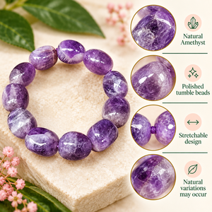 Pulsera Elástica de Amatista Púrpura Natural SoulWise, Brazalete de Gemas Duradero para Uso Diario - Product Image 5