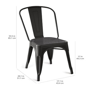 Chaises de salle à manger en métal, intérieur/extérieur, empilables, chaise Tolix noir mat - Product Image 2