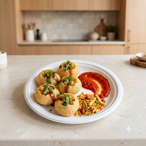 Assiette ronde en bagasse blanche de 9 pouces, assiette jetable en pulpe de canne à sucre, biodégradable et compostable, assiette de service alimentaire écologique - Product Image 1