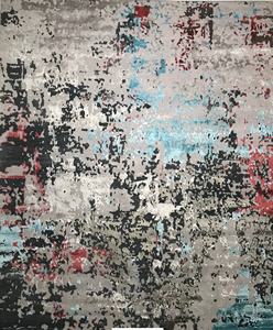 Tapis de luxe multicolore abstrait, moderne, noué à la main, en laine indienne, en soie, tissé persan - Product Image 3