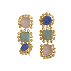 Boucles d'oreilles pendantes plaquées or style resort, multi-pierres semi-précieuses, bijoux fantaisie tendance, vente en gros - Product Image 6