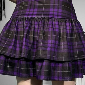Women Gothic High Waist Double Layer Plaid Lace-Up Pleated <b>Mini</b> Skater Skirt Factory Supplies - Product Image 5